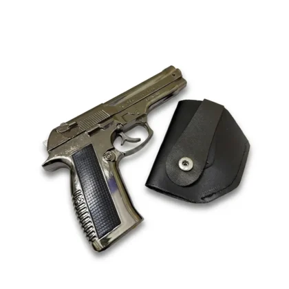 Pistol-Shaped Metallic Lighter with Black Pouch