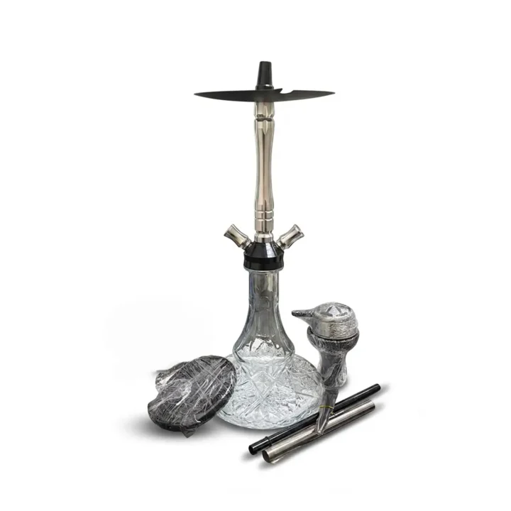 Russian Pot Double Pipe Hookah with Decorative Glass Base